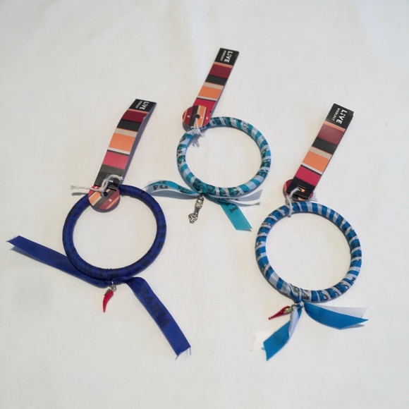 SET of 3 -Natural Ribbon Bangles/Charm - Picture 4 of 8